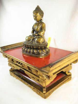 Antique Japanese 140 Year Old Highly Carved Buddhist Altar Stand Gold Lacquer