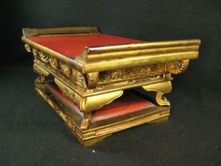 ANTIQUE JAPANESE 140 YEAR OLD HIGHLY CARVED BUDDHIST ALTAR STAND GOLD LACQUER 6
