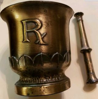 Vintage Large Brass Mortar & Pestle U.  S.  P.  150th Anniversary Rx Metal
