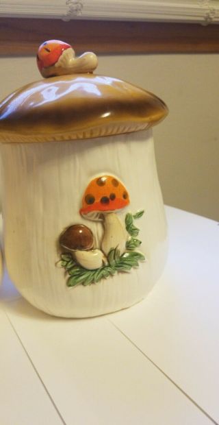 Vintage 1978 - 83 Sears Roebuck Merry Mushroom Set of 3 Ceramic Canisters. 2