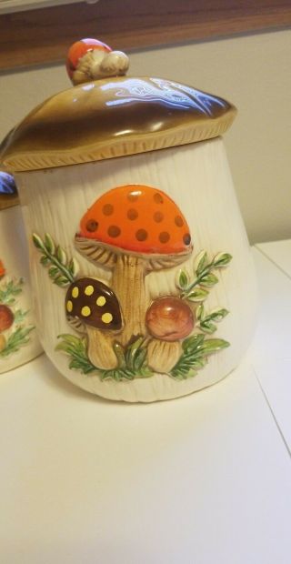 Vintage 1978 - 83 Sears Roebuck Merry Mushroom Set of 3 Ceramic Canisters. 4