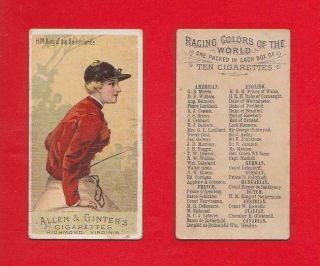 1888 Allen & Ginter - N22 Racing Colors Of The World - King Of Netherlands Vg,