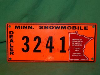 1973 Minnesota Snowmobile Dealer License Plate,  Rare