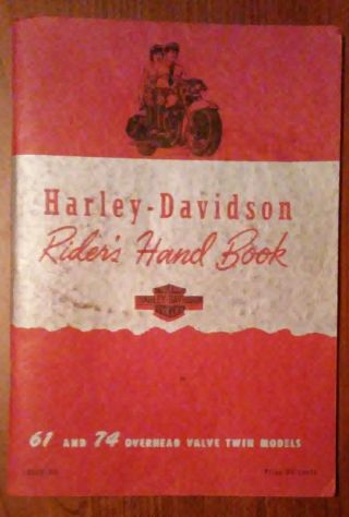 Rare 13860 - 50 Harley Davidson Riders Hand Book 61&74 Overhead Valve Twin