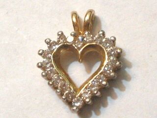 Vintage Natural Diamonds 14k Yellow Gold Heart Pendant Charm 0.  37 Tcw