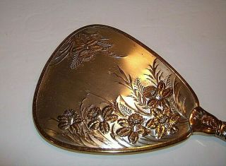 Vintage Silver & Brass Vanity Set Beveled Glass Hand Mirror,  Brush & Comb 5