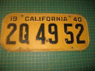 Vintage 1940 License Plate Antique Old Early California Nr