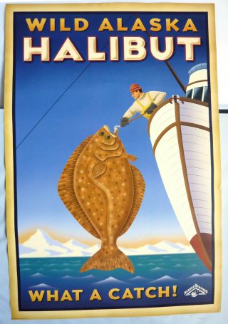 Alaska Seafood Wild Halibut Poster Steve Forney Illus.  2002