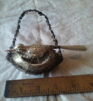 Antique German Christmas Ornament Wire Wrapped Bird On Nest Victorian