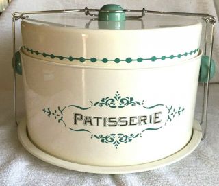 Vintage Style Cake Carrier - French Design - Patisserie - Turquoise Creamy White