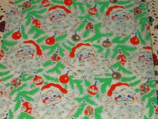 Vtg Christmas Wrapping Paper Gift Wrap 1940 Santa Face Ornament Nos Cute Ww2 Era