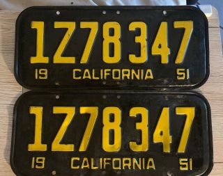 1951 - California Car License Plate Pair,  All Untouched 1z78347