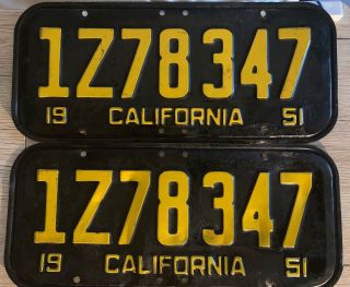 1951 - California CAR license Plate pair,  All Untouched 1Z78347 3