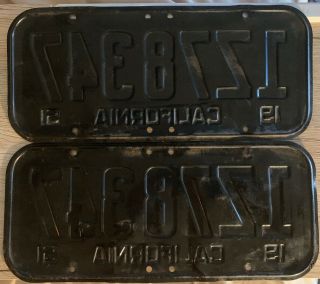 1951 - California CAR license Plate pair,  All Untouched 1Z78347 8