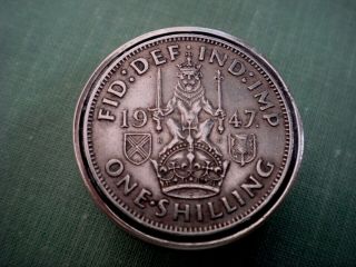 Solid Sterling Silver Hallmarked George Vi 1947 Shilling Coin Set Snuff Pill Box