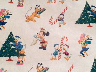 Vtg Disney Mickey Mouse Christmas Wrapping Paper Gift Wrap 1950 Nos Donald Goofy