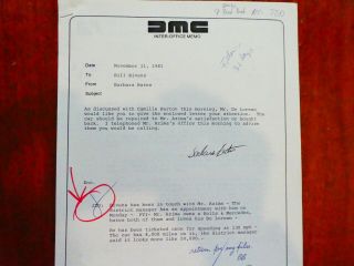 Documents Re: Problems W/ Specific Delorean Vehicles (vins) And More