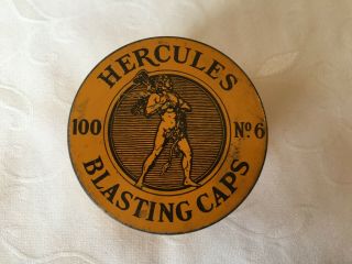 Vintage Hercules No 6.  100 Mining Blasting Caps Round Tin