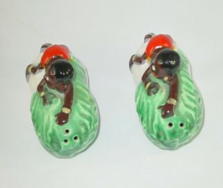 Vintage Salt and Pepper Shakers Black Americana Boys on Cabbage 5