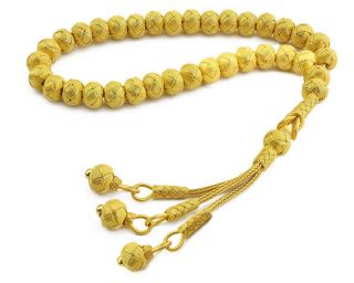 1000 Ct Silver Turkish Hand Knitted Islamic Gold Plated Prayer Beads Rosary