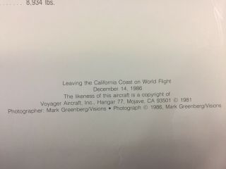 1986 VOYAGER LEAVING CA COAST 20X16 PHOTO SIGNED BY DICK RUTAN AND JEANA YEAGER 4