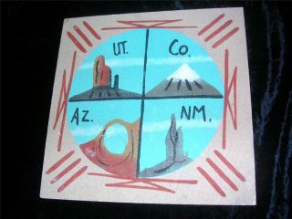 Signed Navajo Sand Painting Of 4 Corners Usa = Ut/co/az.  /nm
