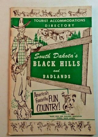 1950s Vintage Black Hills South Dakota & Badlands Tourist Map & Directory