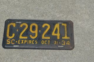 Vintage License Plate South Carolina Tag 1934
