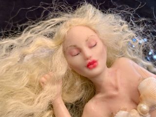 Tiny Sleeping Beauty Mermaid Ooak Polymer Clay Art Doll - Resell