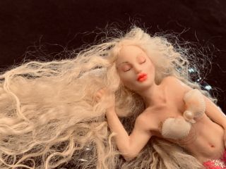 Tiny Sleeping Beauty Mermaid OOAK Polymer Clay Art Doll - Resell 2
