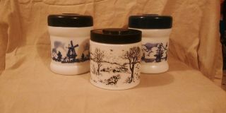 Vintage Opaline Milk Glass Tobacco Canister Jar Container Set Of 3 With Lids