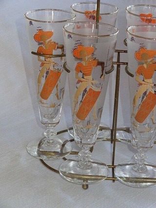 Mid Century Modern Libbey Glass Cocktail Pilsner Set in Caddy Carribean Cruise 2