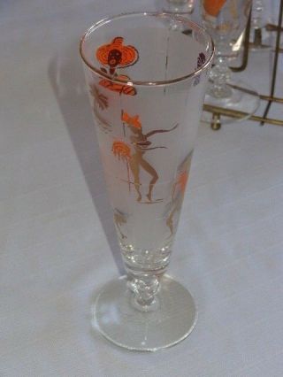 Mid Century Modern Libbey Glass Cocktail Pilsner Set in Caddy Carribean Cruise 3