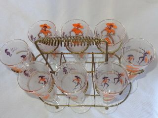 Mid Century Modern Libbey Glass Cocktail Pilsner Set in Caddy Carribean Cruise 5