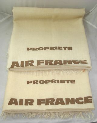 2 Vintage Air France Tan Wool Lap Blanket First Class Cabin Airline 57 X 40 "