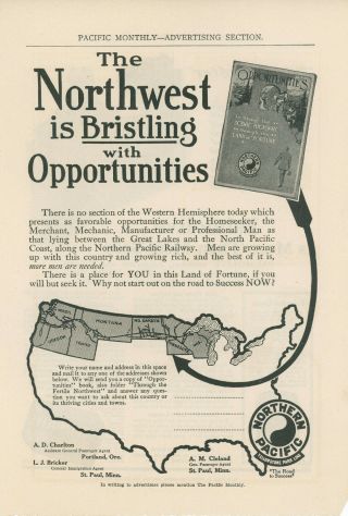 1911 Northern Pacific Railway Ad Northwest Opportunities Business & Homes