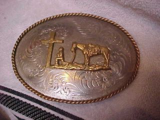 Montana Silversmiths Belt Buckle Silver Christian Cowboy With Horse