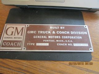 Gm General Motors Coach Division Bus Metal Builders Plate Sign Tag