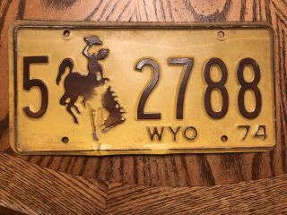 1974 Wyoming License Plate Cowboy Vintage 1 - A316 Bucking Bronco Rodeo Horse