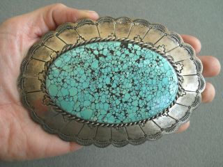 Native American Indian Spiderweb Turquoise Sterling Silver Belt Buckle Shakey