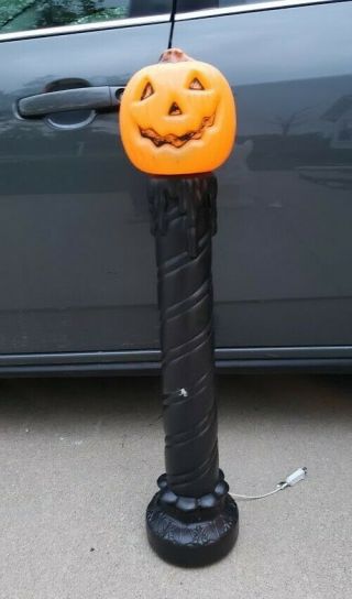 Halloween Blow Mold Jack - O - Lantern Pumpkin Black Lamp Post Candlestick 35 "