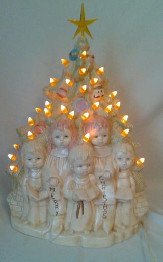 Rare Vintage Ceramic White Christmas Tree With Carolers