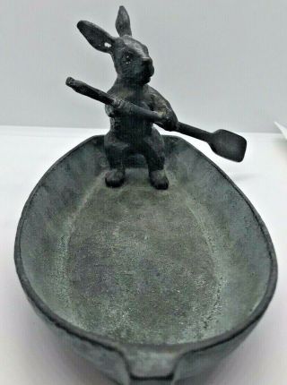 Early 20th Century Antique Brass Bronze Collectible Peter Rabbit Canoe Ashtray