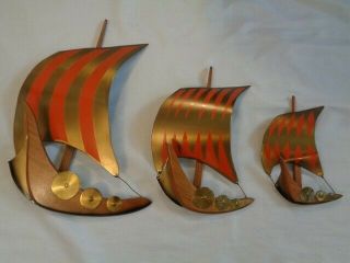 Mid Century Mod 3 Pc Masketeers Viking Sailing Ships Wall Art