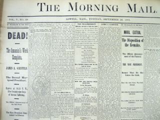 13 1881 Headline Newspapers Assassination & Death Of President James Garfield