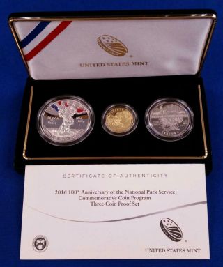 2016 - US 3 coin 100th Anniv.  Nat.  Park Service Proof Set Gold $5/ Silver $1/Clad 3