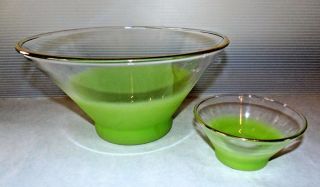 Mid Century Modern Vintage Blendo Glass Lime Mist Chip & Dip Serving Bowl Set