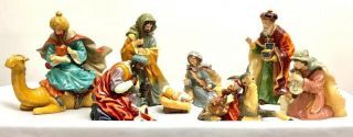 9 Piece Christmas Ceramic Nativity Manger Scene Large Painted Figurine Set