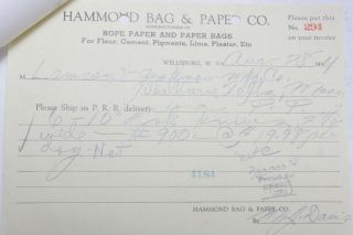 1934 Lamson Goodnow Hammond Bag Paper Co Wellsburg Wv Rope Cement Ephemera P524c