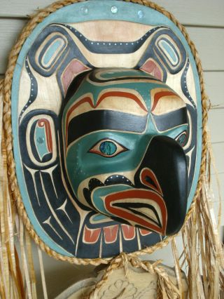 Northwest Coast Native Art Large Teal Thunderbird Moon mask sculpture 4